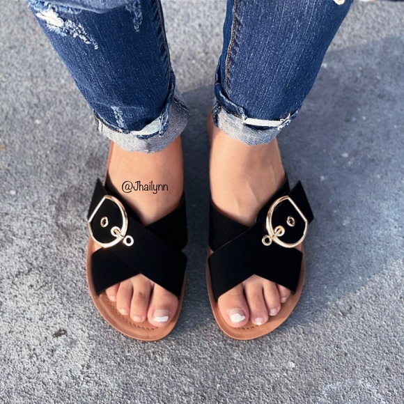 Black vegan leather adjustable buckle sandal - Picture 5 of 6